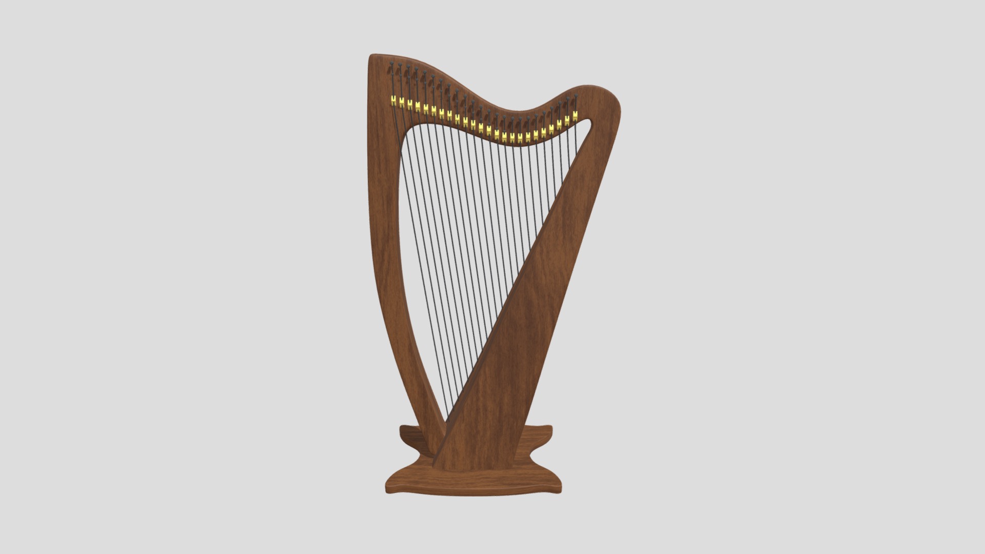 3D model Harp - This is a 3D model of the Harp. The 3D model is about a wooden frame with a gold frame.