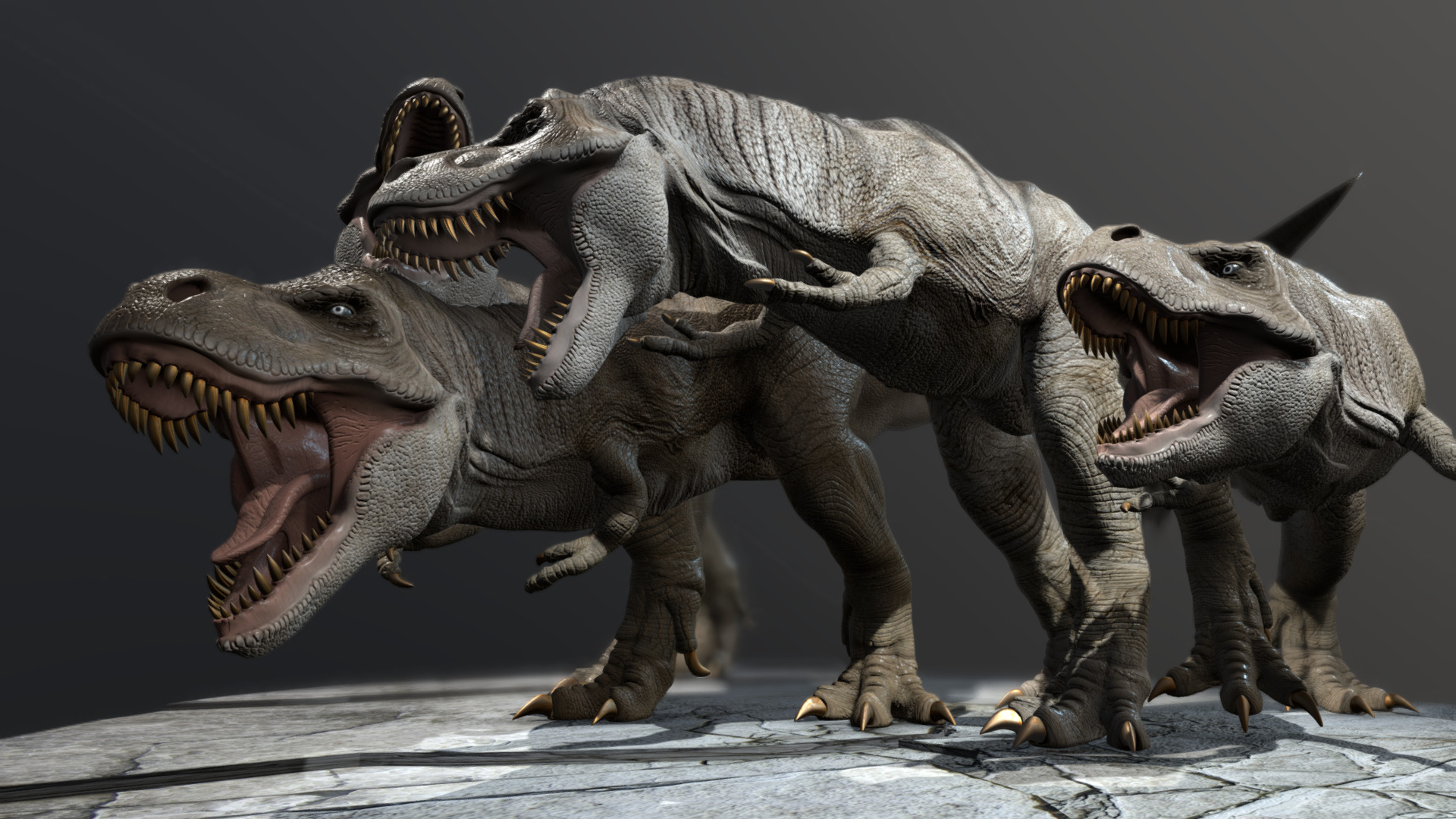 3D model Tyrannosaur Fight - This is a 3D model of the Tyrannosaur Fight. The 3D model is about a group of dinosaurs.