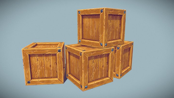 Stylized Wooden Crate (Box). 3D Model