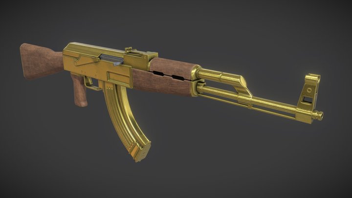 Gold AK-47 - Game Ready Assault Rifle Weapon 3D Model