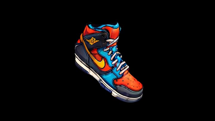 An illustration of a colorful Nike shoe floating 3D Model