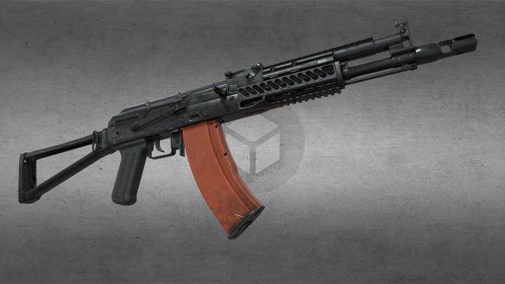 AKM-S Assault Rifle PBR 3D Model