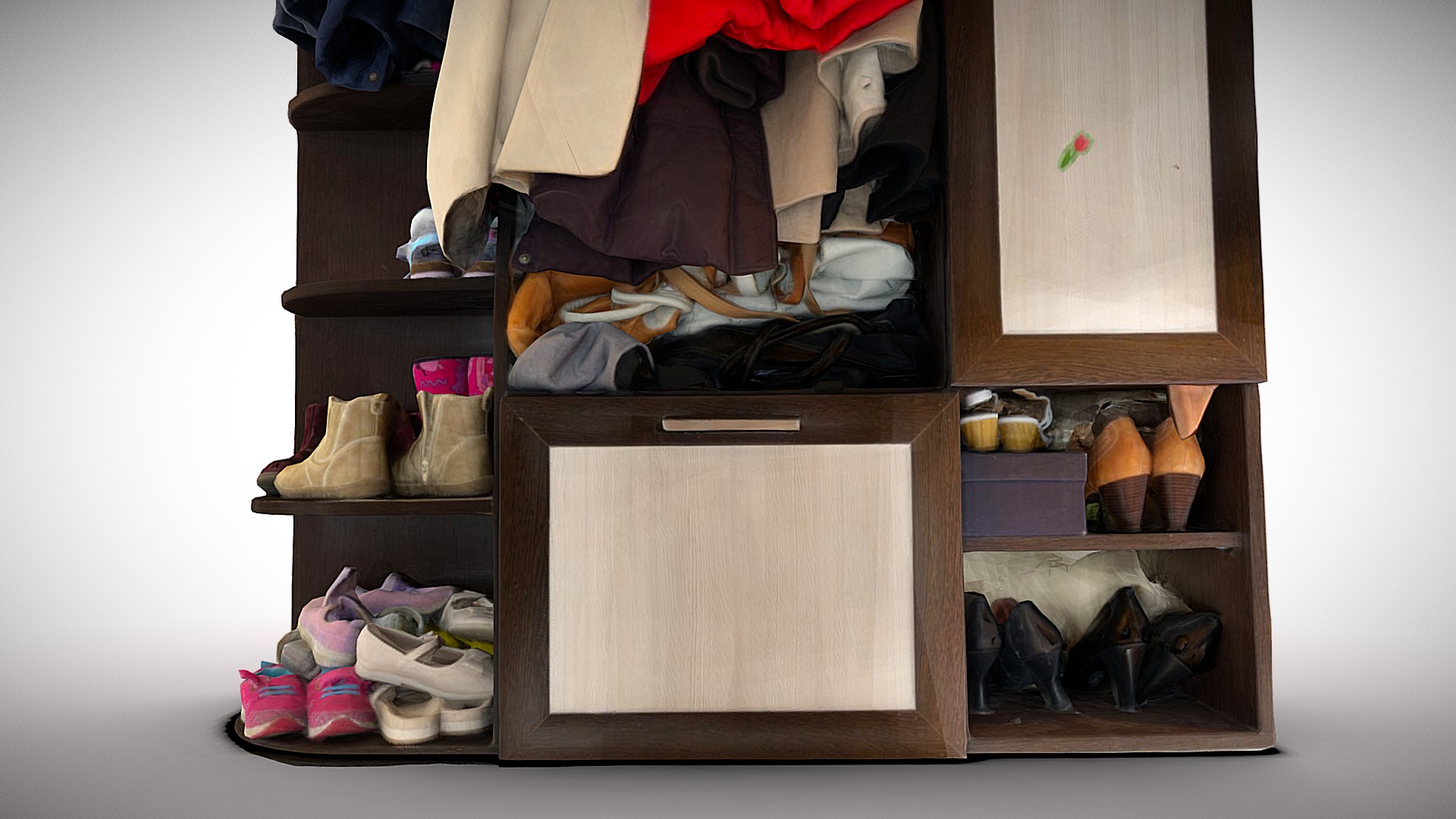 3D model Cupboard - This is a 3D model of the Cupboard. The 3D model is about a closet with shoes and shoes.