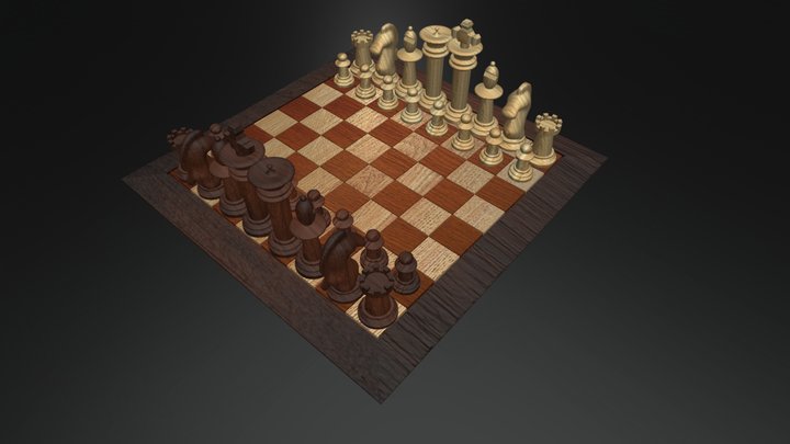 Wooden Chess Set 3D Model