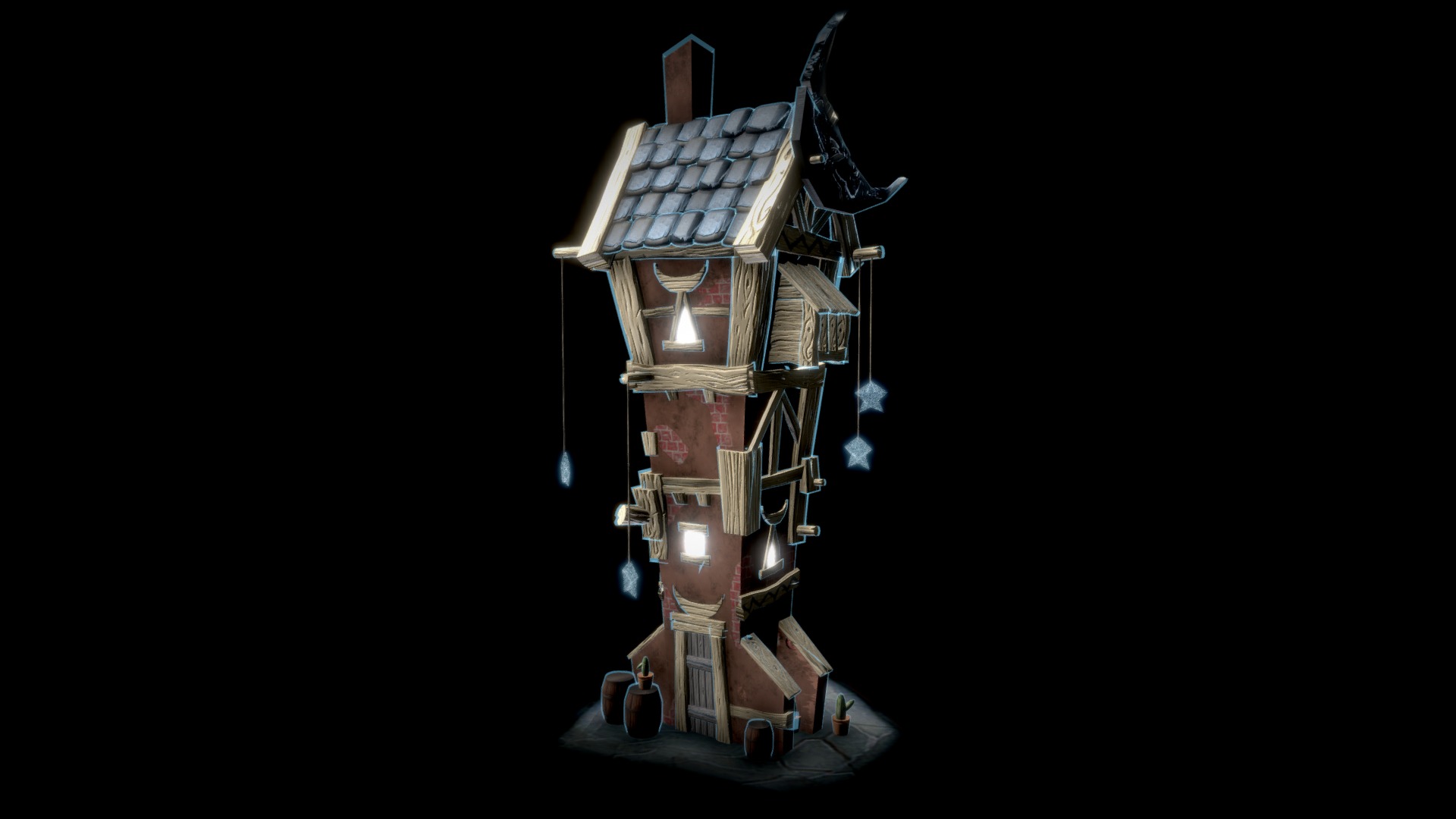 3D model Moon tower in the night - This is a 3D model of the Moon tower in the night. The 3D model is about a small model of a house.