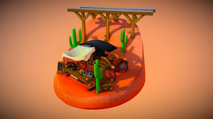 DAE Bazaar ~ Steampunk Western Traveling Shop 3D Model