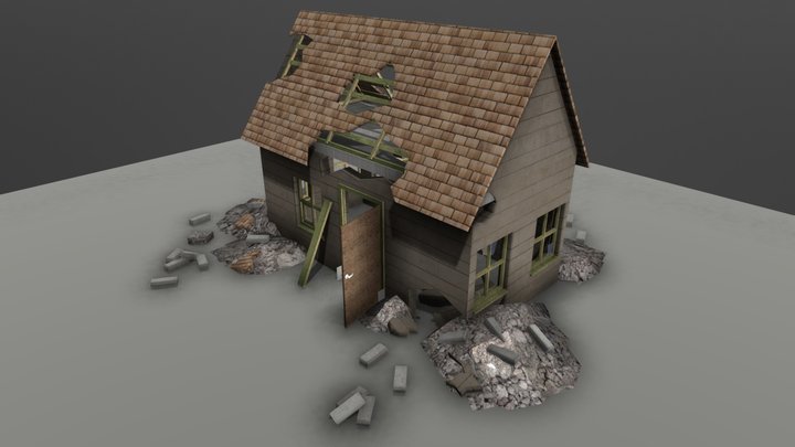 Destroyed House With Textures 3D Model