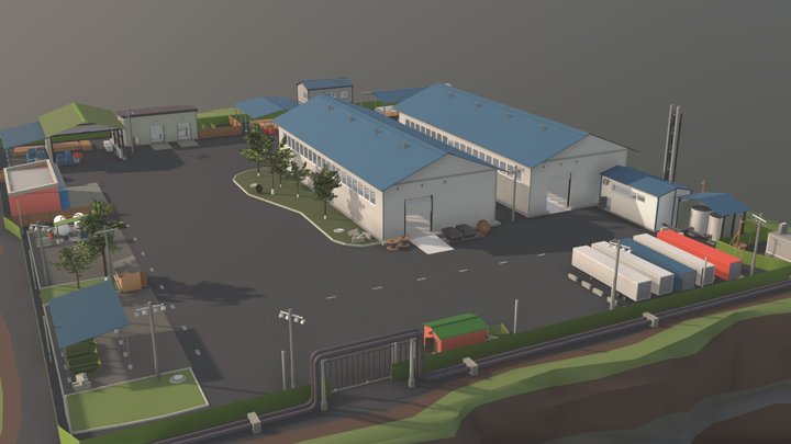Low Poly Industrial Zone 3D Model