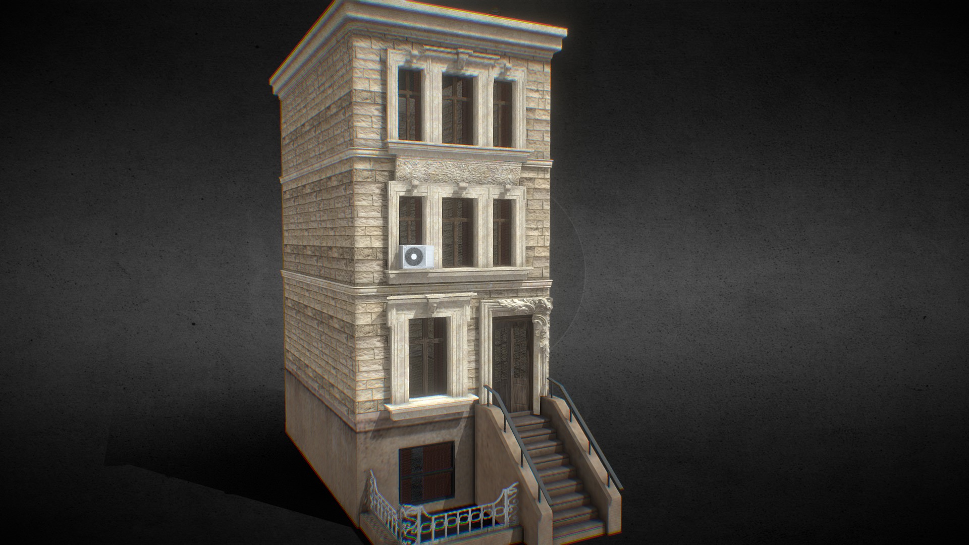 3D model Game Ready NY Enter-able Apartment HQ - This is a 3D model of the Game Ready NY Enter-able Apartment HQ. The 3D model is about a building with a staircase.