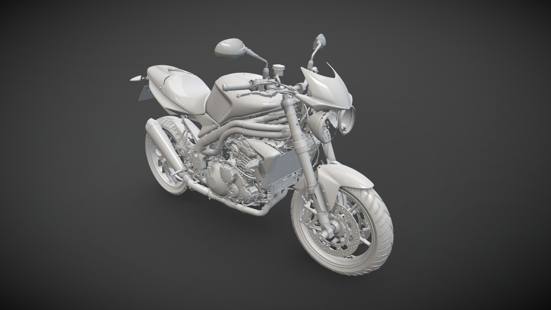 3D model Triumph Speed Triple - This is a 3D model of the Triumph Speed Triple. The 3D model is about a white motorcycle with a black background.