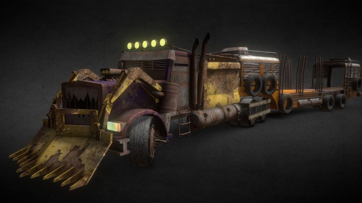 Post Apocalyptic Semi with Trailer 3D Model