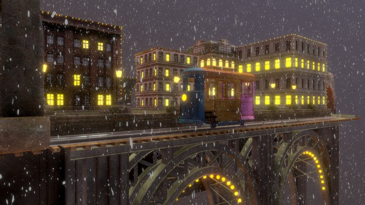 Snowy Floating City at Night (Jazz) 3D Model