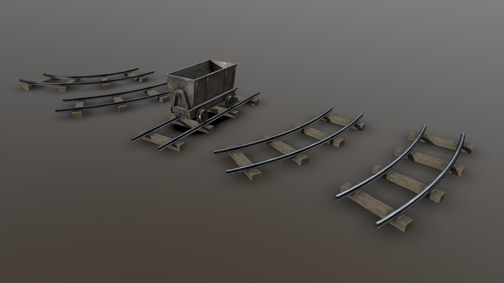 Mine Cart and Rail 3D Model