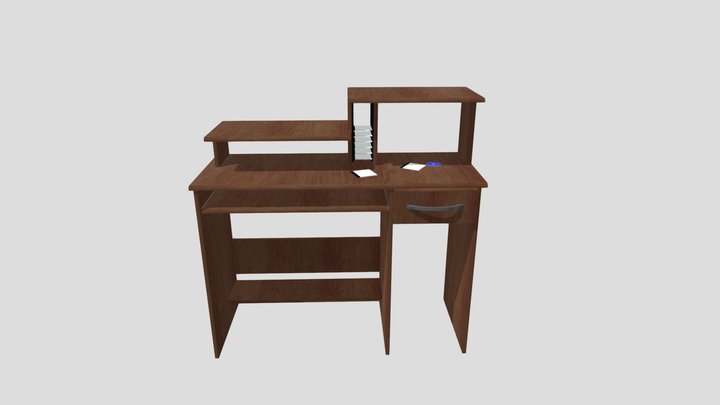 Computer Desk with CD boxes and CDs 3D Model
