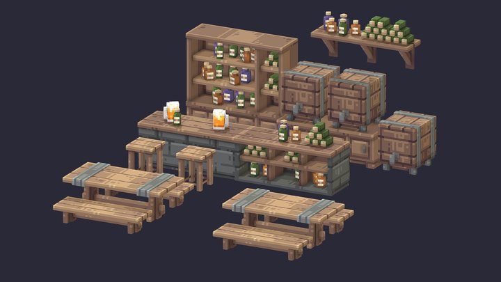 Tavern Furniture Set 3D Model
