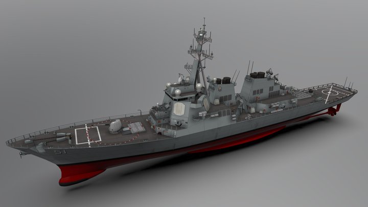 1:1 Low poly US NAVY DDG-51 USS Arleigh Burke. 3D Model