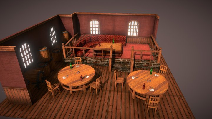 English Pub Scene 3D Model