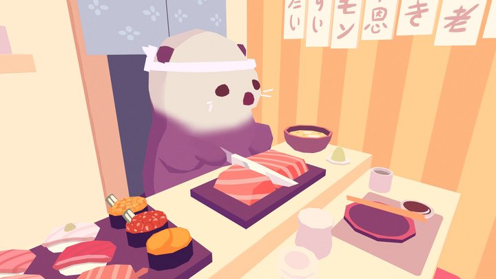 Sushi Chef Sea Otter 3D Model