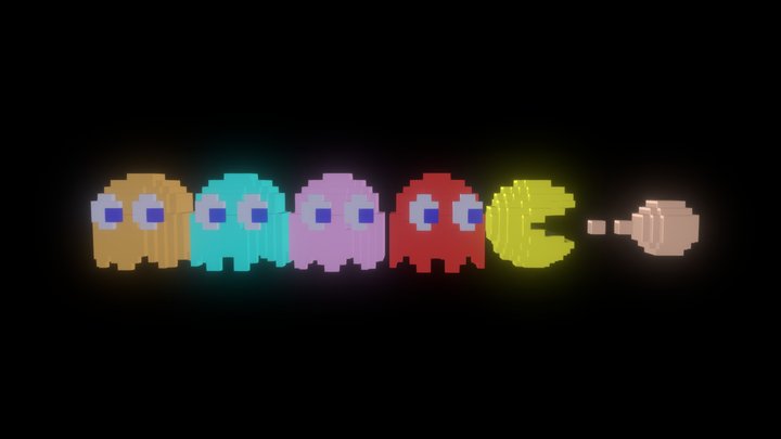Pixelated Pac-Man Pack 3D Model