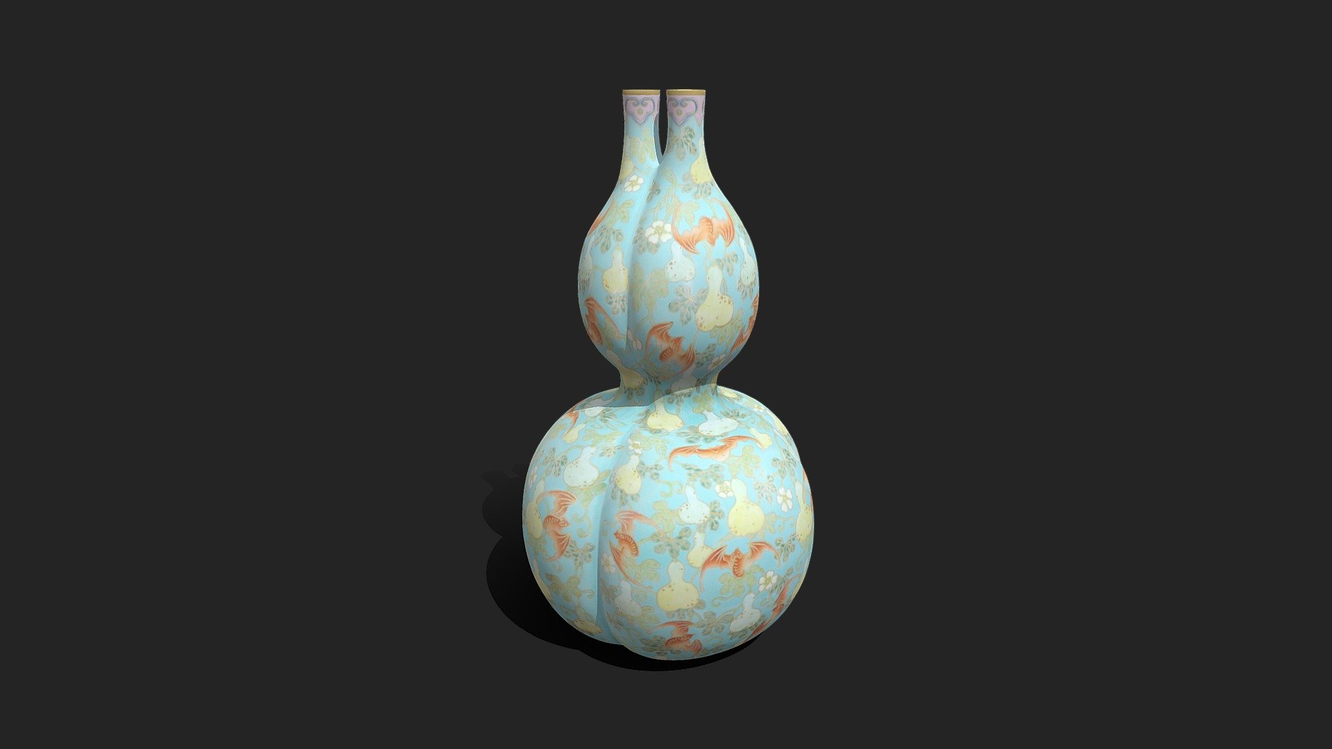 乾隆款松石绿地粉彩红蝠纹葫芦式三孔瓶- 3D model by qiiuzr1