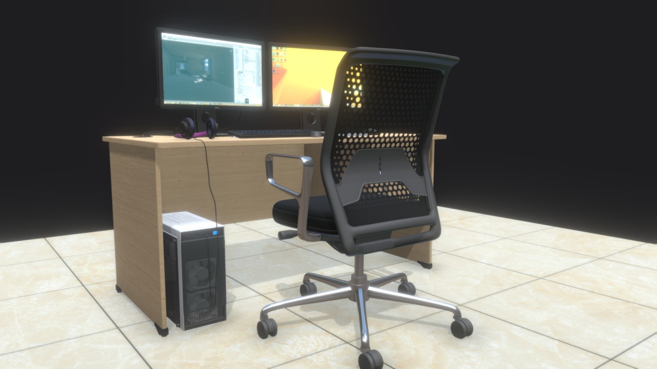 3D model DANBEE_Office-Table-001 - This is a 3D model of the DANBEE_Office-Table-001. The 3D model is about a chair and a computer.
