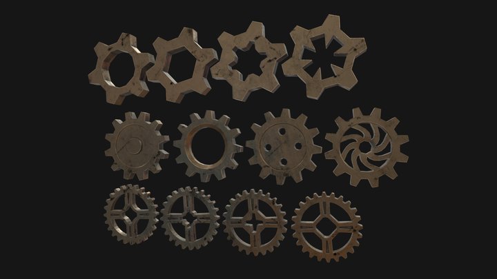 Lowpoly Steampunk Gears 3D Model