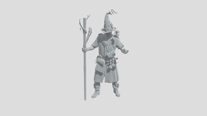 Crimson Wizard with Staff 3D Model