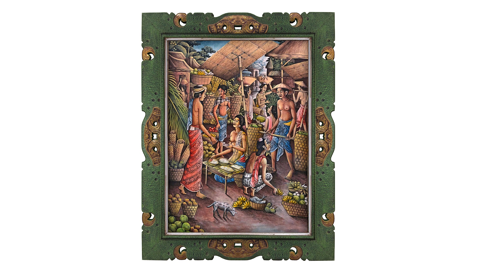 3D model Balinese picture green frame rural landscape - This is a 3D model of the Balinese picture green frame rural landscape. The 3D model is about a green box with a painting on it.