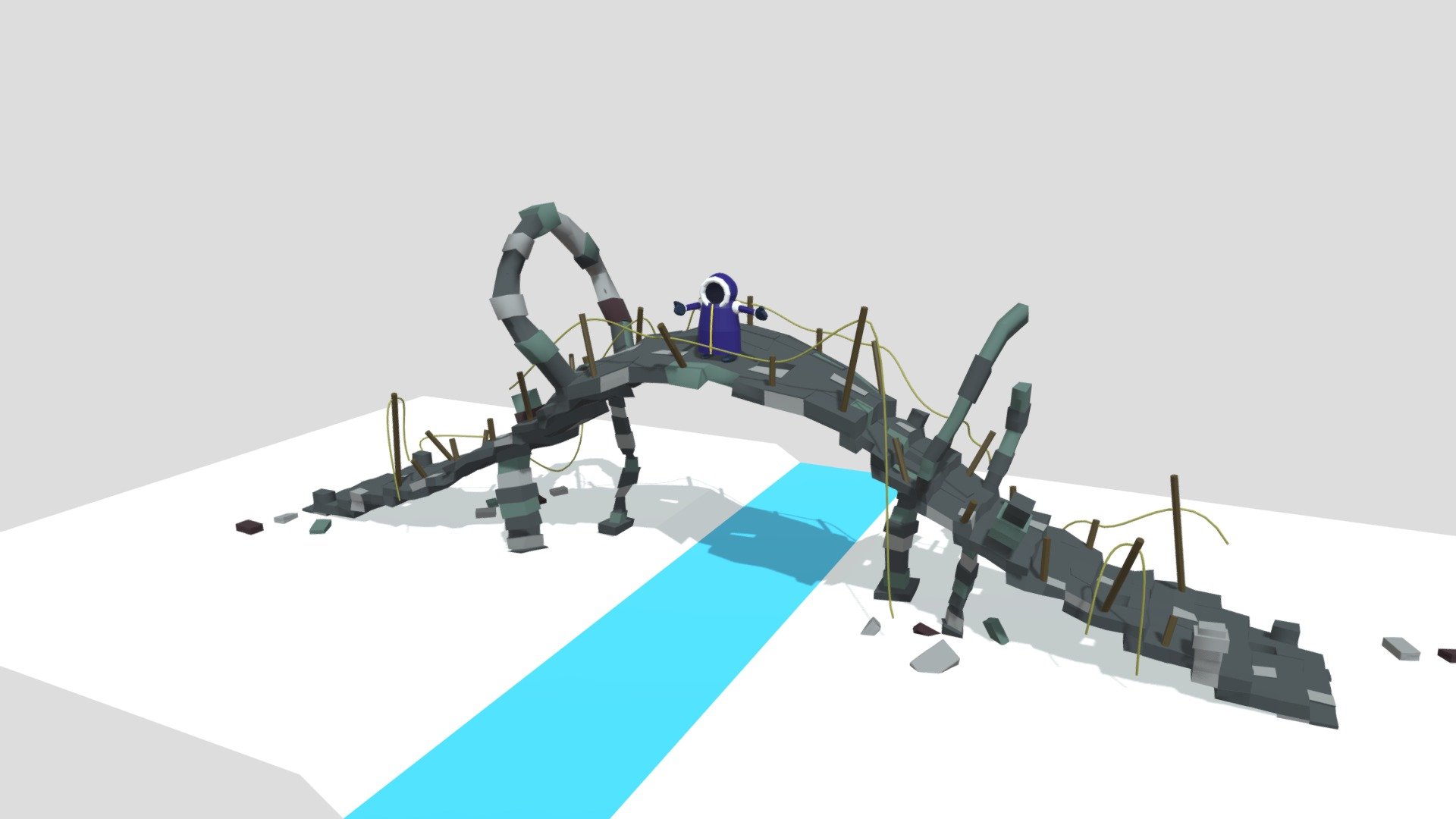 Low-Poly ice damaged ancient bridge