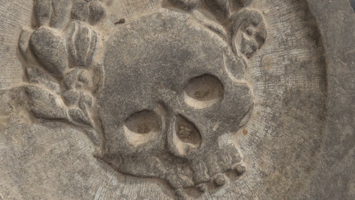 Carved skull in 17th century gravestone 3D Model
