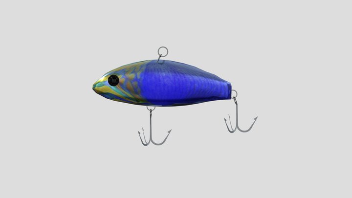 Blue Fishing lure with Treble Hooks 3D Model