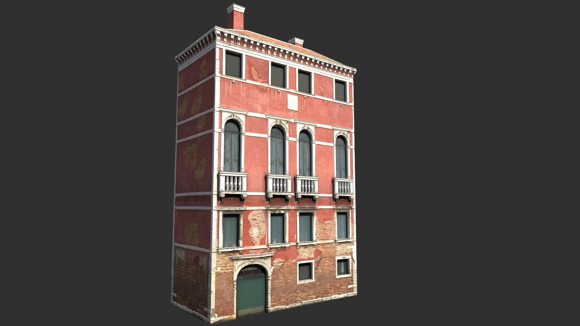 3D model Old Building #133 - This is a 3D model of the Old Building #133. The 3D model is about a brick building with a balcony.