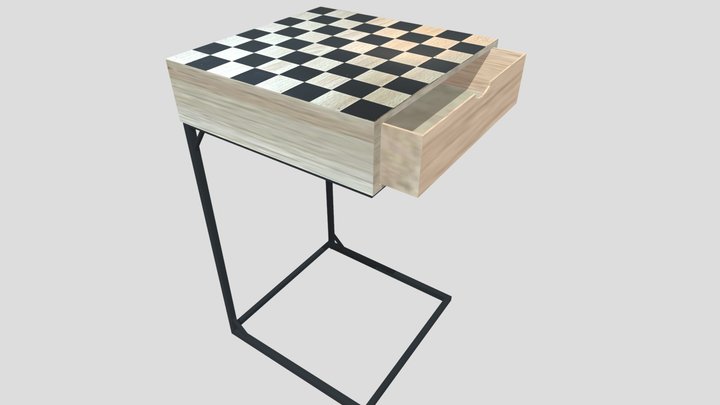 Wooden Chess Board w/ Drawer 3D Model