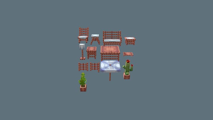 Bamboo furniture pack 3D Model