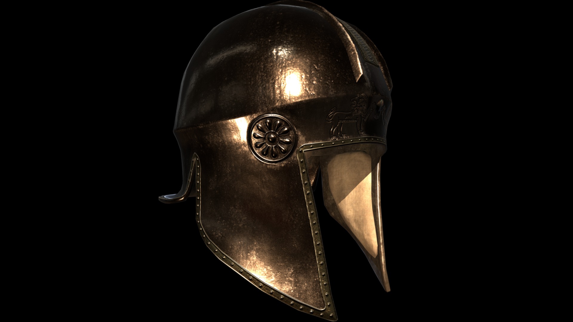 3D model Illyrian Helmet #1 - This is a 3D model of the Illyrian Helmet #1. The 3D model is about a black helmet with a gold handle.