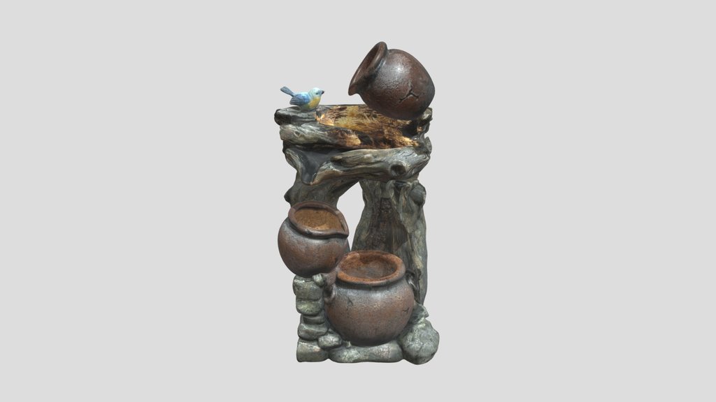 Rustic Clay Pot Fountain With Bird Decor