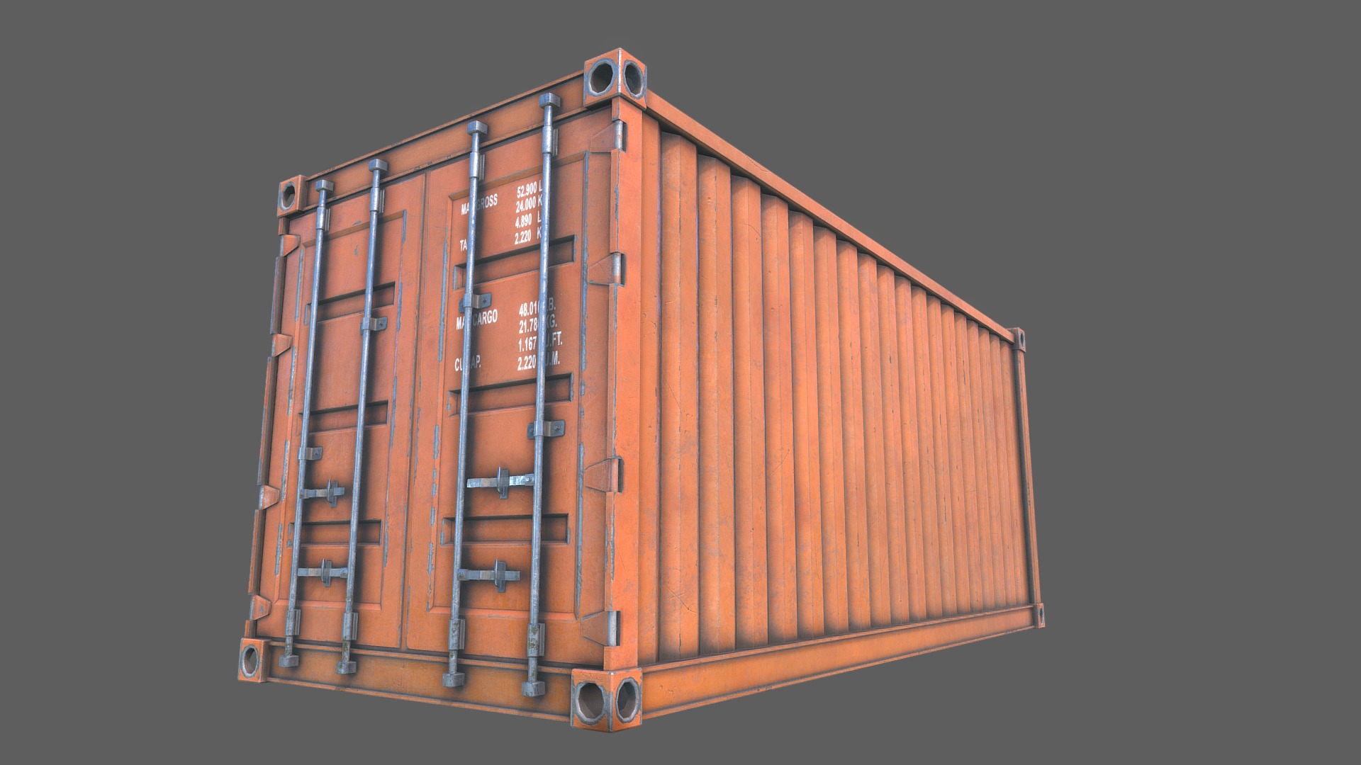 3D model Cargo Container Orange PBR - This is a 3D model of the Cargo Container Orange PBR. The 3D model is about a red box with a metal frame.