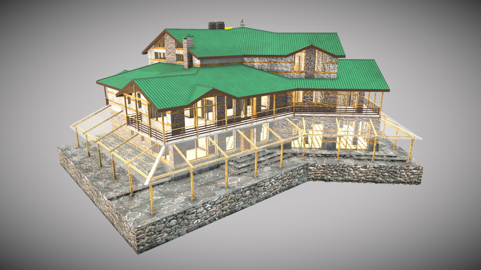 3D model Building - This is a 3D model of the Building. The 3D model is about a house on a dock.