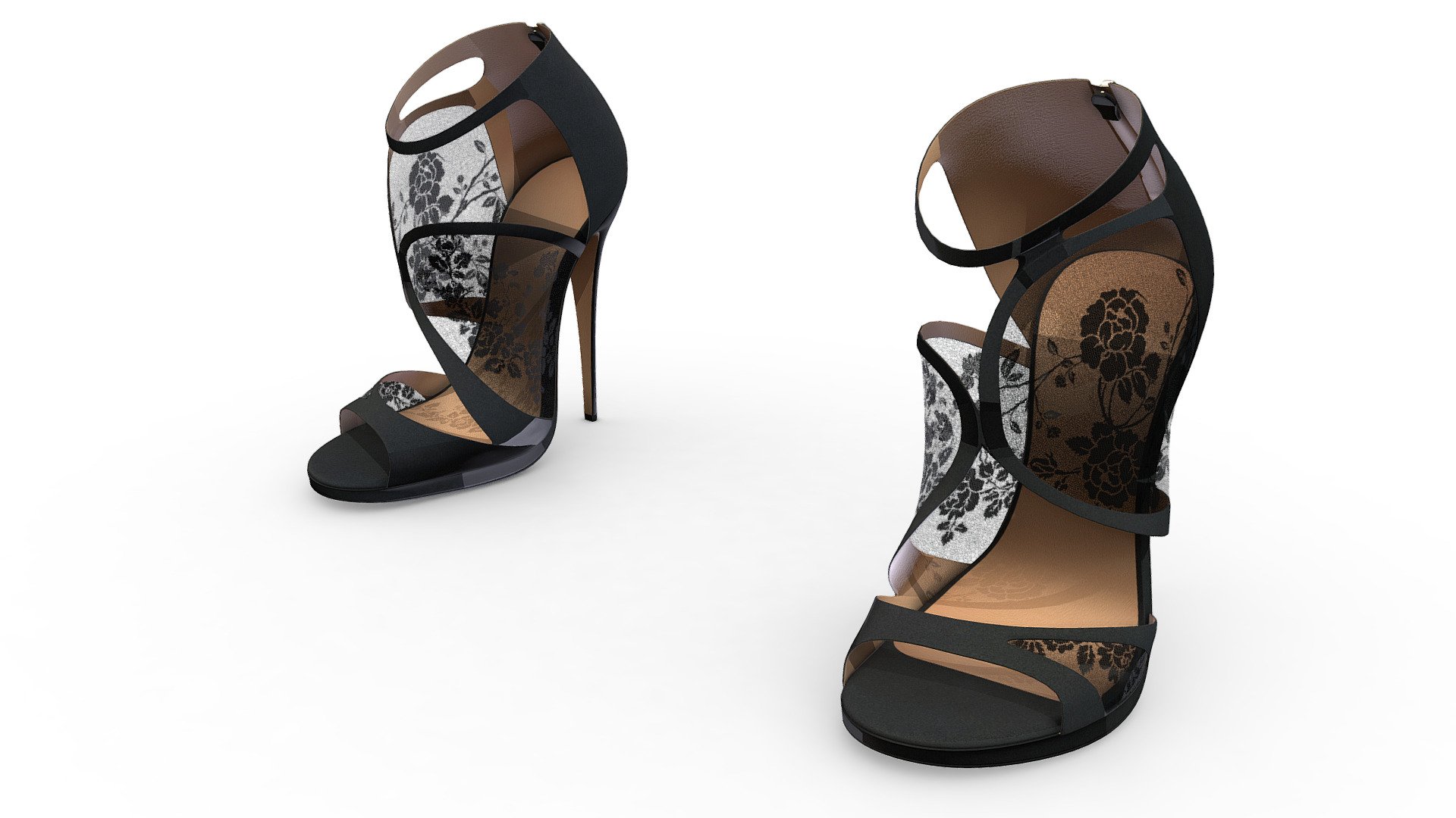 Female Black Suede Lace High Heel Sandals - Buy Royalty Free 3D model ...