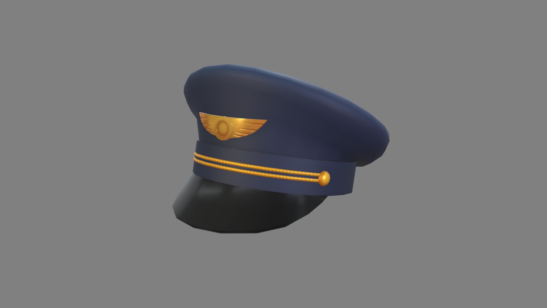 3D model Pilot Hat - This is a 3D model of the Pilot Hat. The 3D model is about a blue hat with a yellow logo.