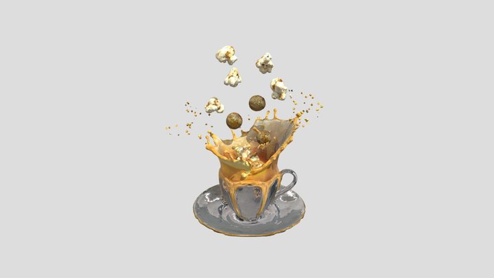 Caramel Popcorn Splash 3D Model