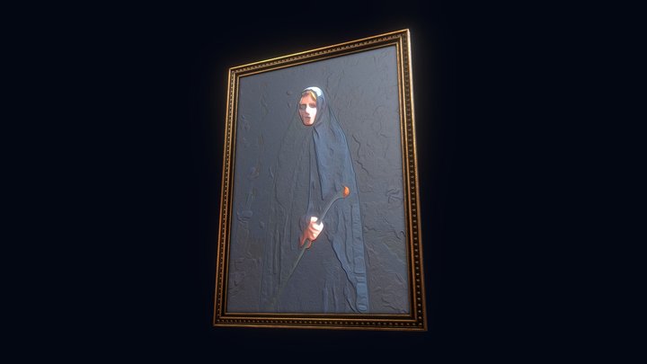 Vintage oil painting - Woman in a dark robe 3D Model