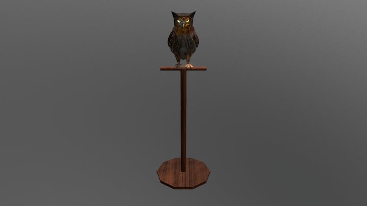Owl On Perch 3D Model