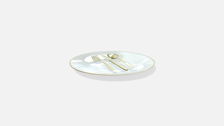 Dining Plate and Cutlery Fork Knife Spoon 3D Model