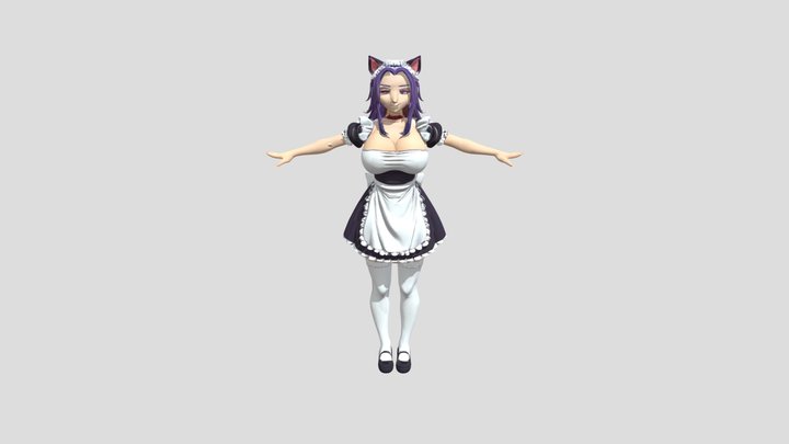 Cat-eared maid with purple hair 3D Model