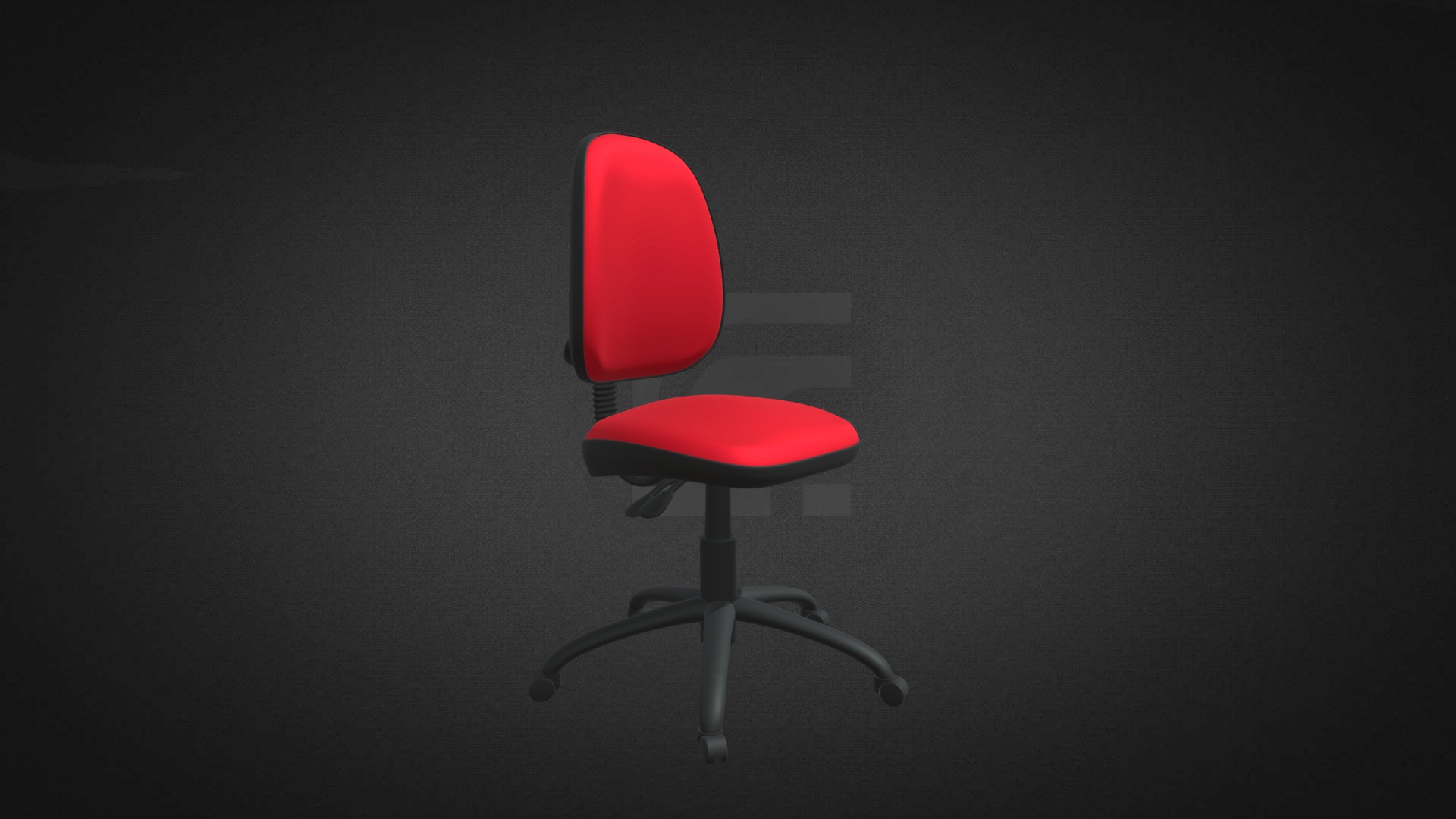 3D model Operators Chair Hire - This is a 3D model of the Operators Chair Hire. The 3D model is about a red chair on a black surface.
