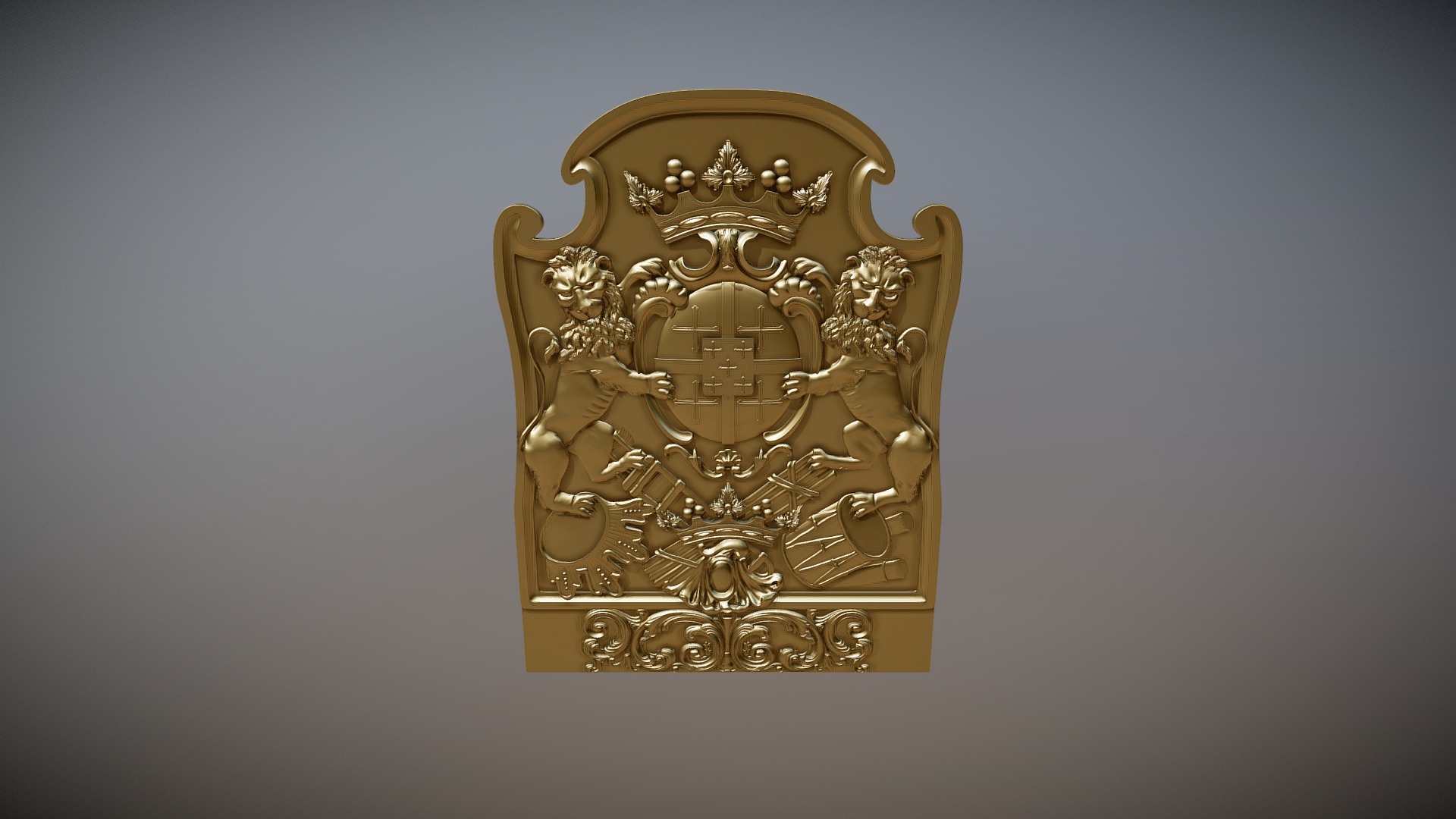 3D model Shield with lions - This is a 3D model of the Shield with lions. The 3D model is about a gold and silver coin.