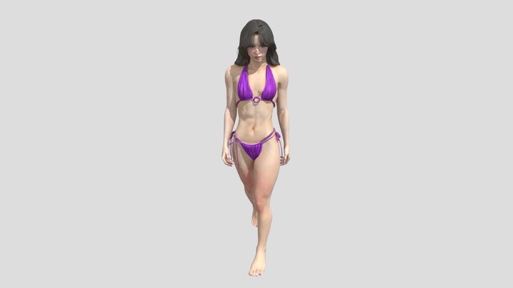 Purple Bikini by the Pool 3D Model