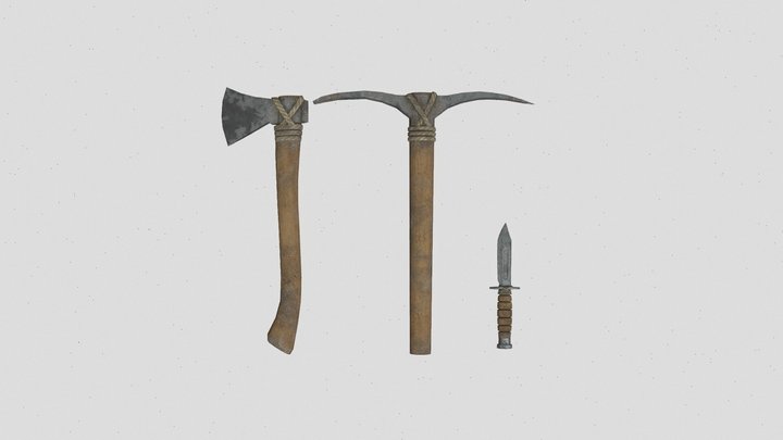 Low poly Knife, Pickaxe, and Axe Kit 3D Model