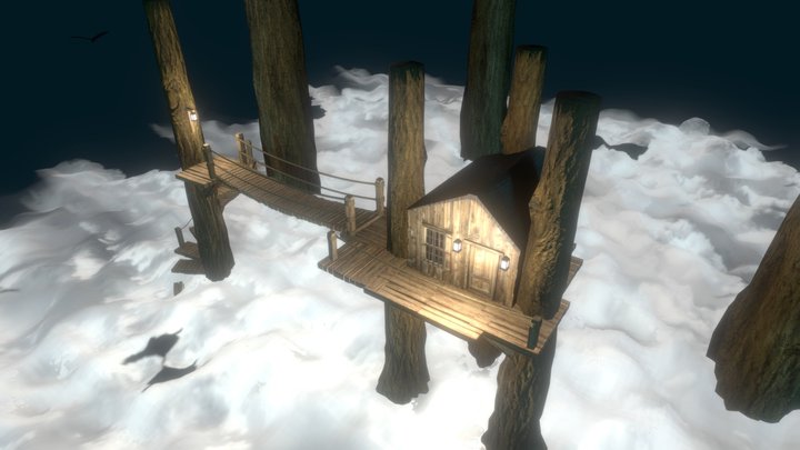 Sky treehouse over the clouds 3D Model